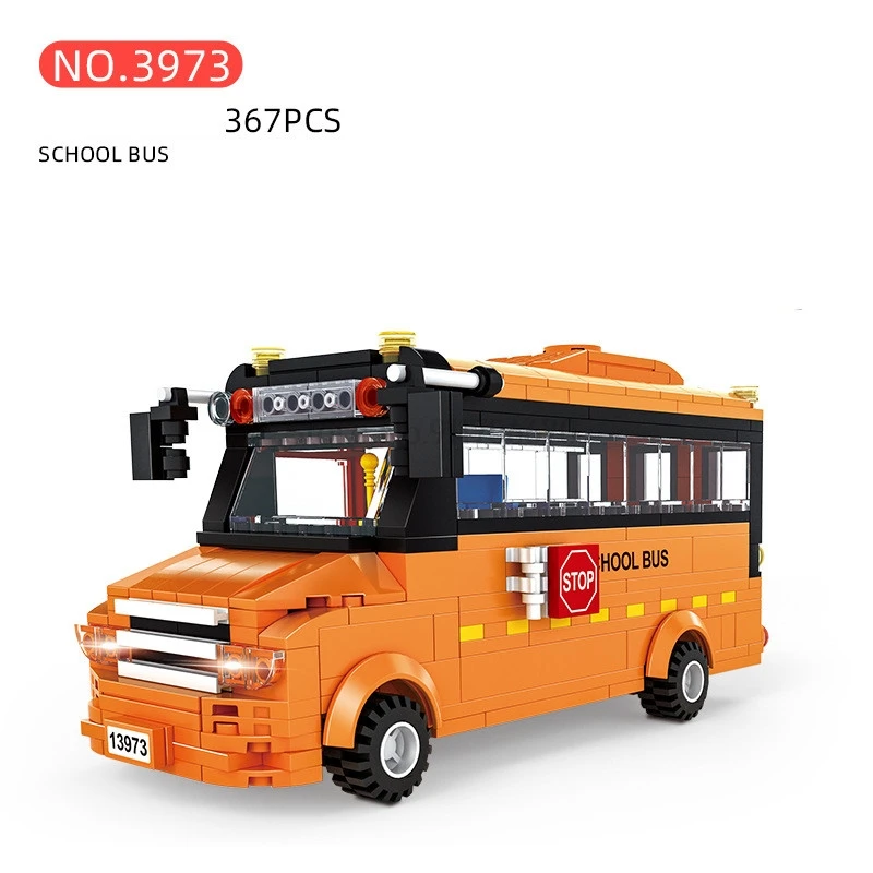 

New City Double Decker Bus Intercity Bus School Bus Series Vehicle Model Put Together Building Blocks Diy Kits Kids Toys For Boy