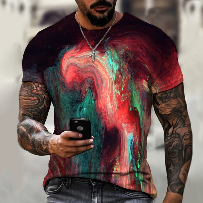

2022 Summer New Style Men's Shirt 3D Color Printing Men's T-shirt O-neck Design Street Fashion Super Large Size Casual Loose