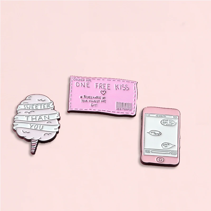 Эмалированная брошь Candyfloss ONE FREE KISS значок на булавке лацкан джинсовая рубашка