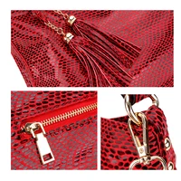 women bag pu leather handbag bags female serpentine pattern shoulder bag high quality ladies with tassel