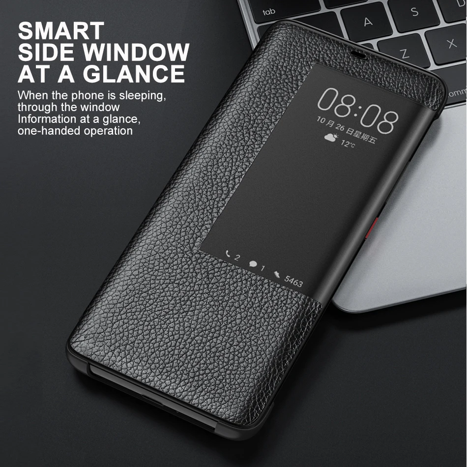 original mirror smart touch view genuine leather flip case for huawei mate 20 10 30 40 pro window shockproof case for mate 20x free global shipping