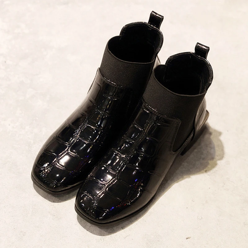 2021 autumn new patent leather Martin boots women's belt single shoes square head low-heeled stone ankle | Обувь