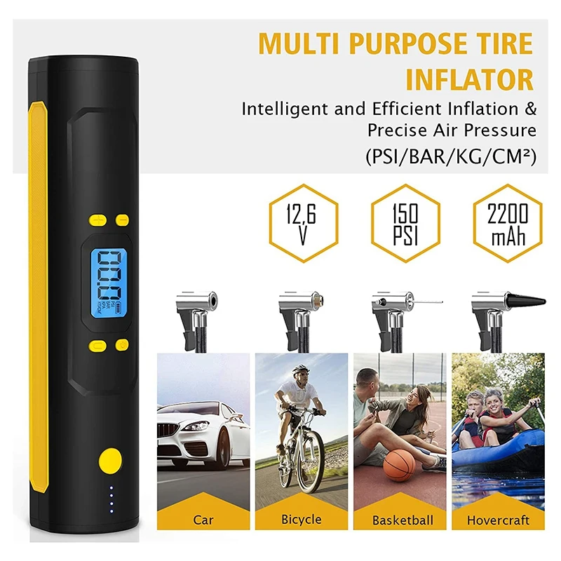 Barato Compresor De Aire Portátil, Bomba Neumática, 150 Psi, Bomba De Neumáticos Con Indicador, Pantalla Lcd, Varios Vehículos