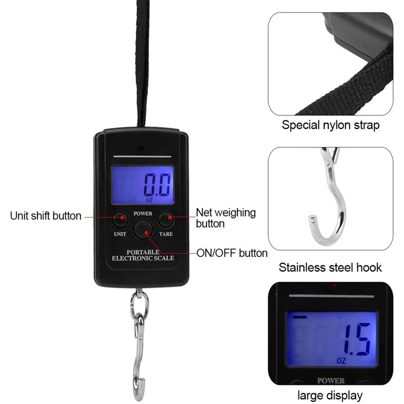

AAAK -Fishing Scale Luggage Scale, 40KG Hanging Scale Portable Digital Handy Scale Electronic Hanging Luggage Scale