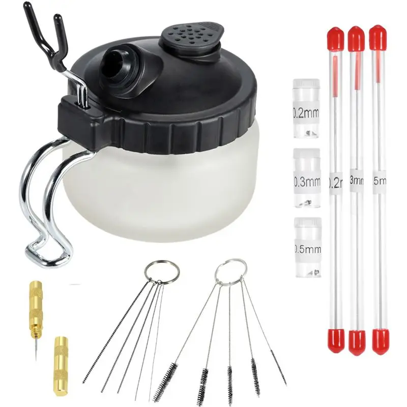 

0.2/ 0.3/0.5Mm Airbrush Cleaning Pot Glass Air Brush Holder Clean Paint Jar Bottle Spray Wash Tools Needle Nozzle Brush Set