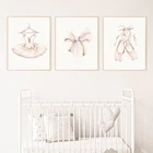 Розовая Принцесса печать балерины Холст плакат Бант Детская живопись балерины скандинавские настенные картины декор детской комнаты