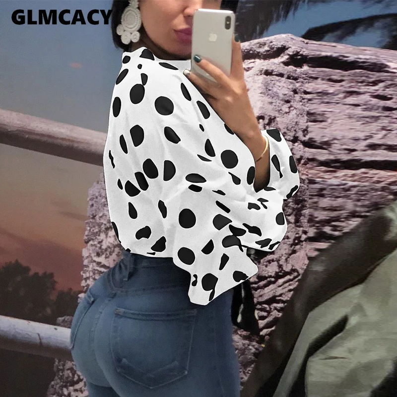 

Women Polka Dot Lantern Long Sleeve Blouse Shirt Classy OL Workwear Chic Autumn Shirt Tops Casual Streetwear