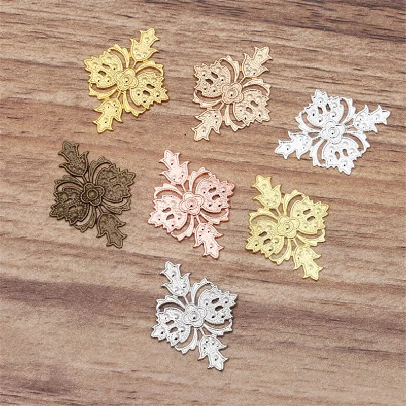 Винтажный полый цветочный мотив покрытые серебром Подвески фурнитура для