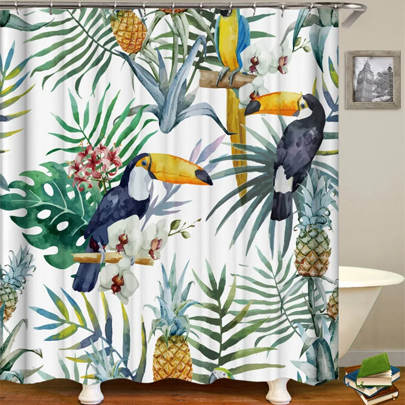 Тропические растения полиэстер ткань ванна шторка для ванной украшения