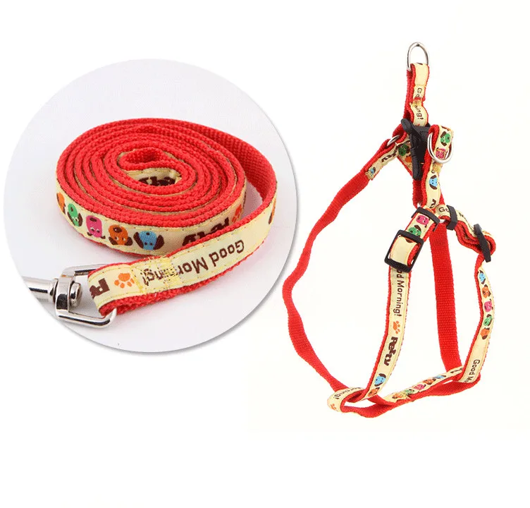 

Pet dog harness and leash set comfortable harness dog leash chain Nylon Adjustable Dog Collars Muliti Color Leads color random