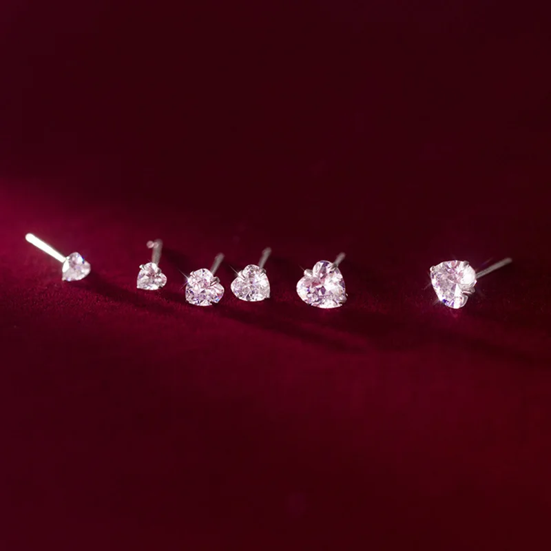 

Real 925 Sterling Silver Zircon Heart Stud Earrings For Fashion Women Party Fine Jewelry Cute Minimalist Accessories