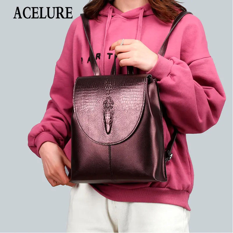 

ACELURE New Fashion Solid Color Fashion Backpacks Simple PU Leather Multifunctional Backpack Students School Bags Drop Shipping