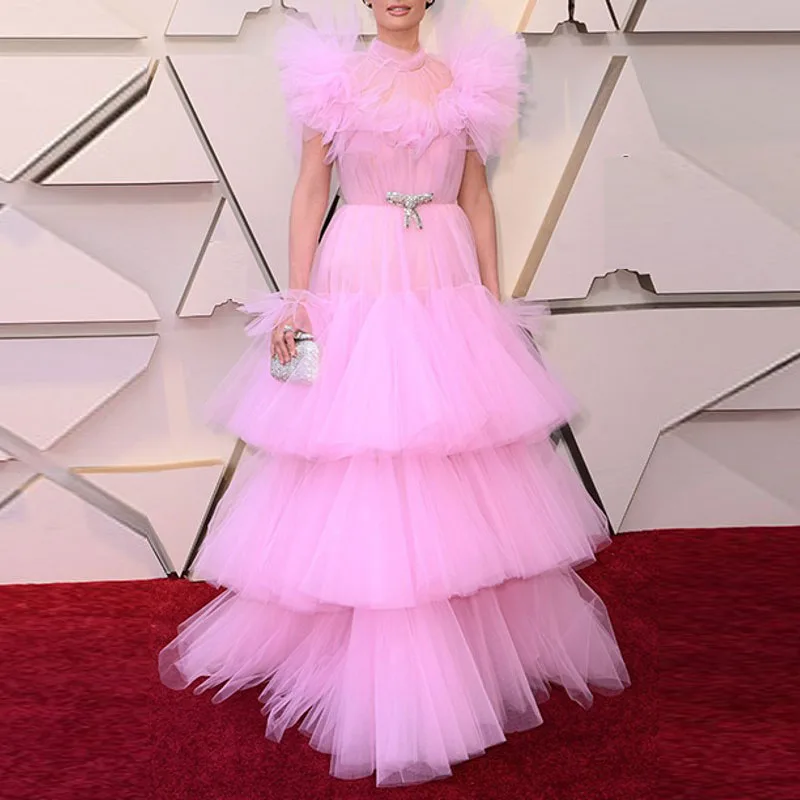 Розовые тюлевые вечерние платья Robe De Soiree вечерние платья знаменитостей принцессы размера плюс на заказ Многоуровневое торжественное Пышное Платье - Цвет: Розовый