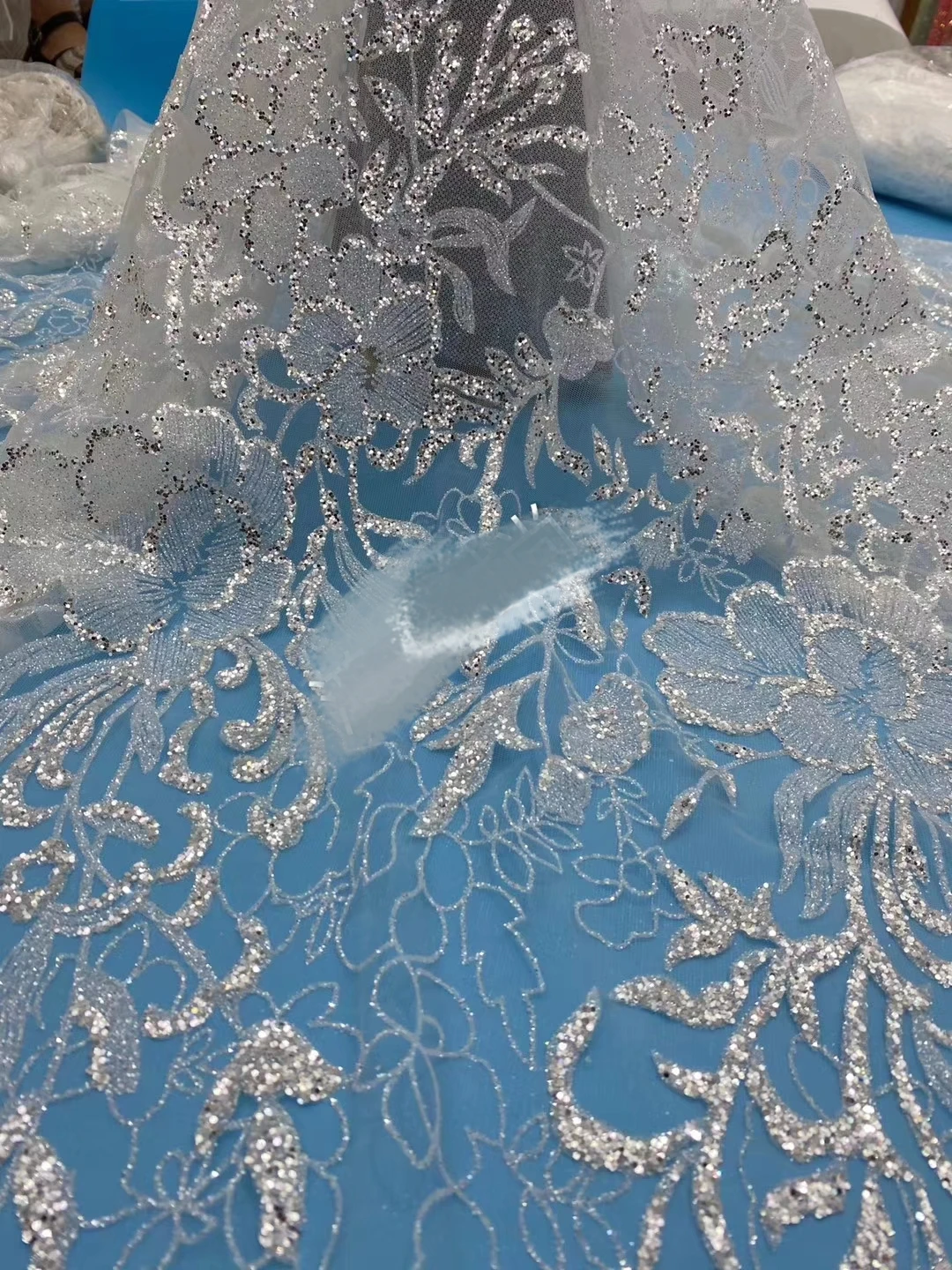 

Hot Sela Glitter Lace For Wedding Dress Fabric Fuchsia Shiny Sequin Lace For Evening Gown 10Yards/Lot