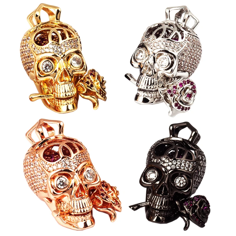 

3D кулон в виде черепа с розовым фокусным расстоянием, с прозрачным фианитом, с микрозакрепкой фианита, золотистого/розового золота/серебристого цвета, 1 шт.