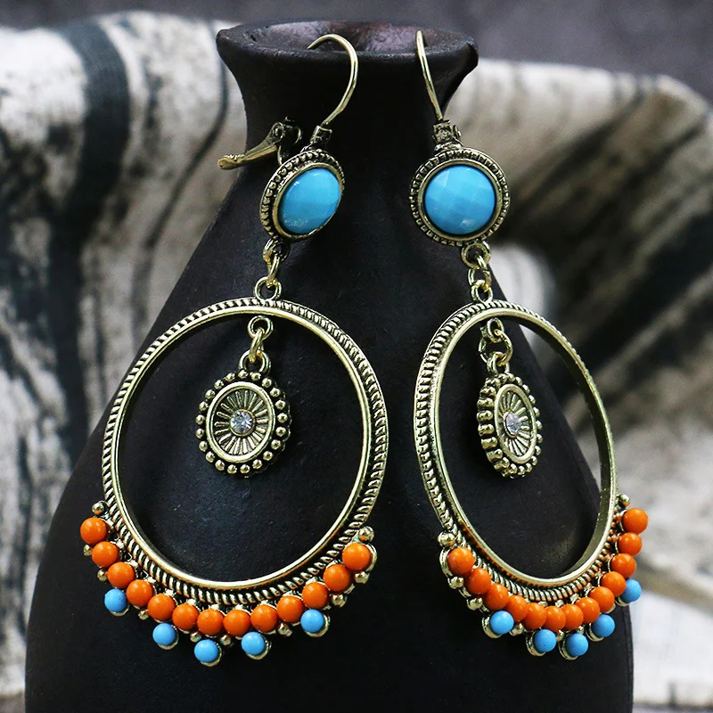 

Drop Hoops Earrings Hot Fashion Brincos Dangle Earrings Women Ethnic Ear Rings Vintage Jewelry Fashion 2019 Women Accessories