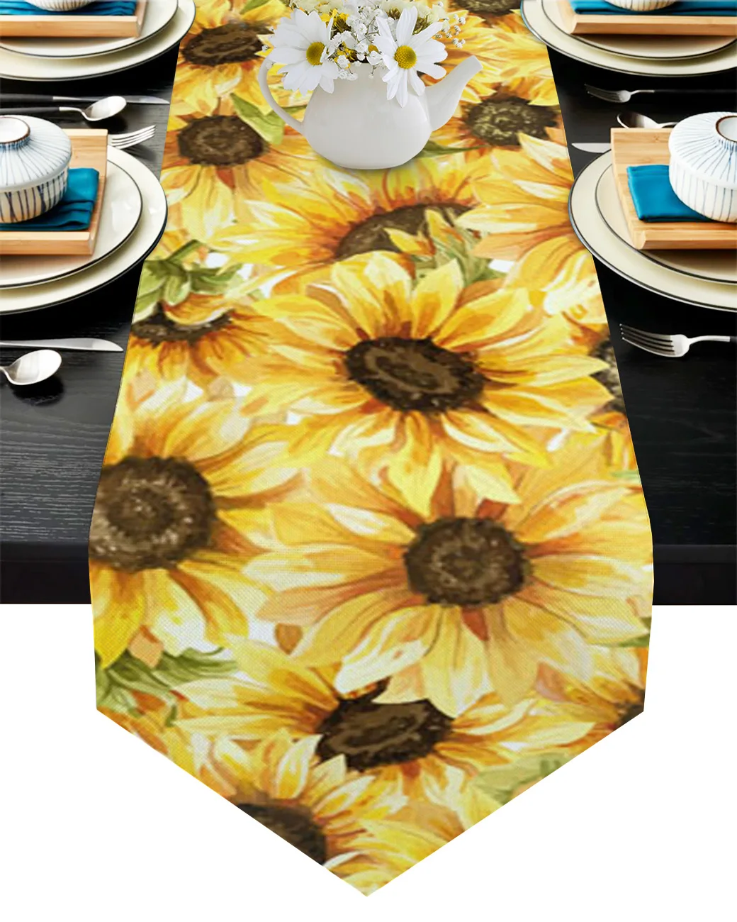 

Sunflower Watercolor Flowers Table Runner Tablecloth Placemat Table Mat For Home Textile Wedding Party Decoration Supplies