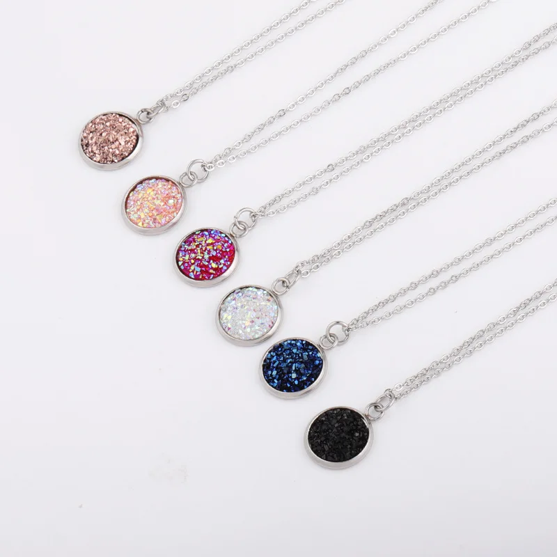 12 мм Druzy Drusy кулон ожерелье ювелирные изделия из смолы кабошон нержавеющей стали