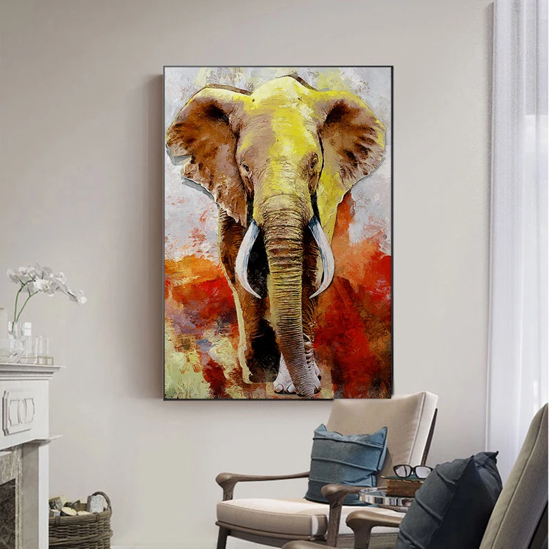 RELIABLI Искусство Акварель фотографии слона животные Холст Живопись стены Для