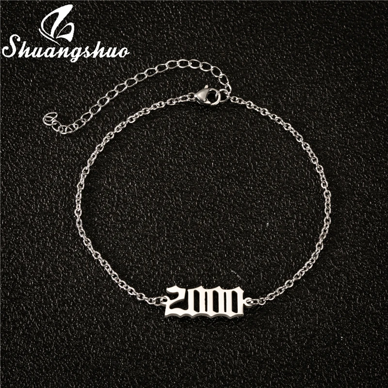 Mini Initial Year Anklets Bracele for Women Stainless Steel Birth Number Leg Chain Gold Femme 1980 1981 1982 1983 1984 Anklet | Украшения и