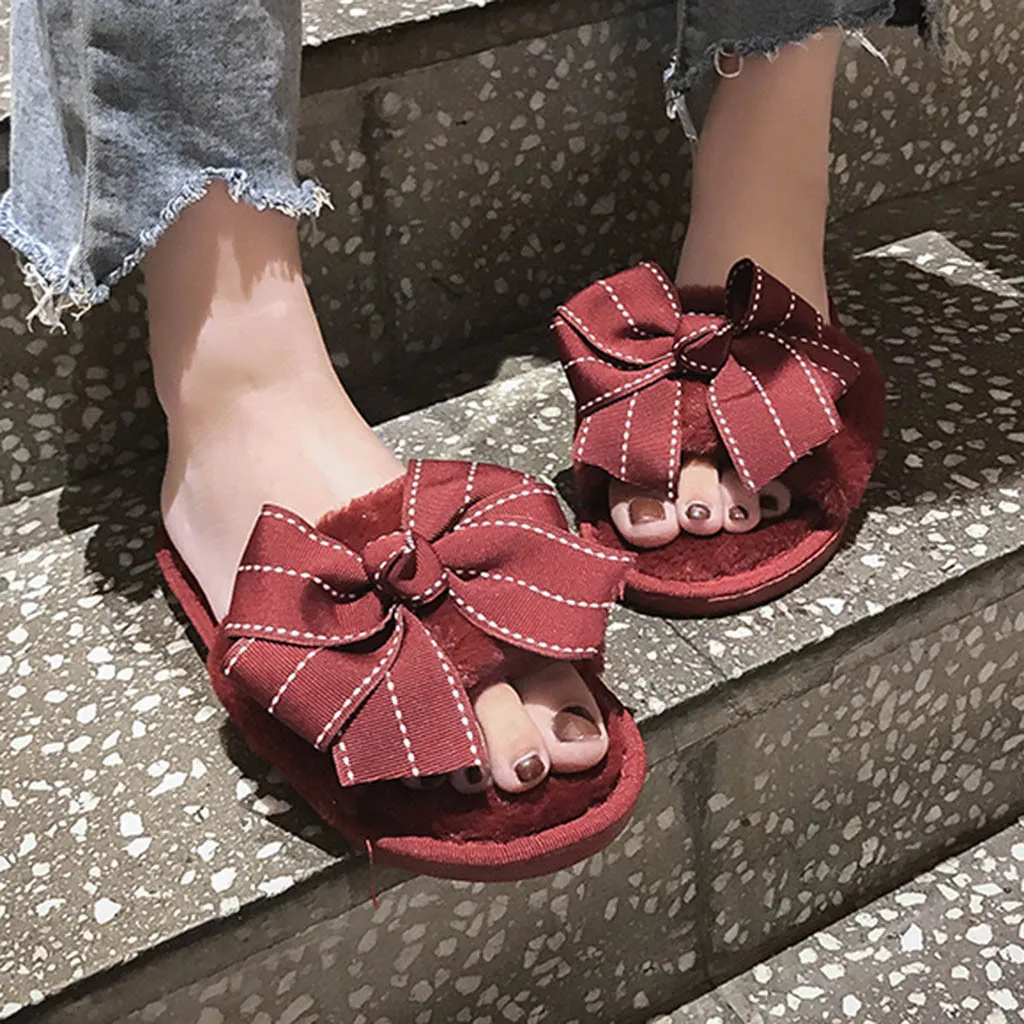 Женские впитывающие пот Нескользящие тапочки с бантом Домашние уличные шлепанцы
