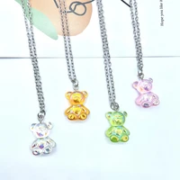 new fashion cute transparent bear pendant necklace childrens birthday gift resin bear necklace jewelry gift