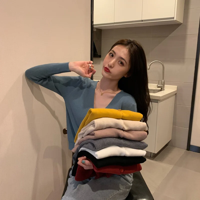 

Осенняя трикотажная одежда, Новинка осени 2020, популярный тонкий вязаный Топ, маленький кардиган 150 см, пальто на осень