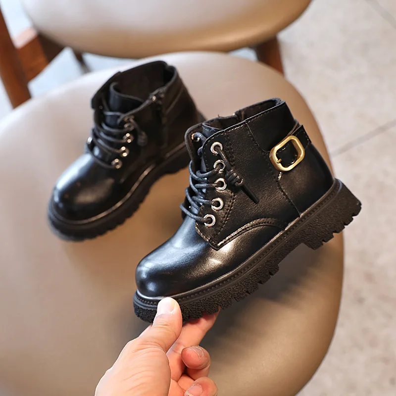 

Girls Fashion Leather Boots Boys Casual Single Boots 2021 Autumn Winter New Children Soft-soled Martin Boots Thick-soled Chic