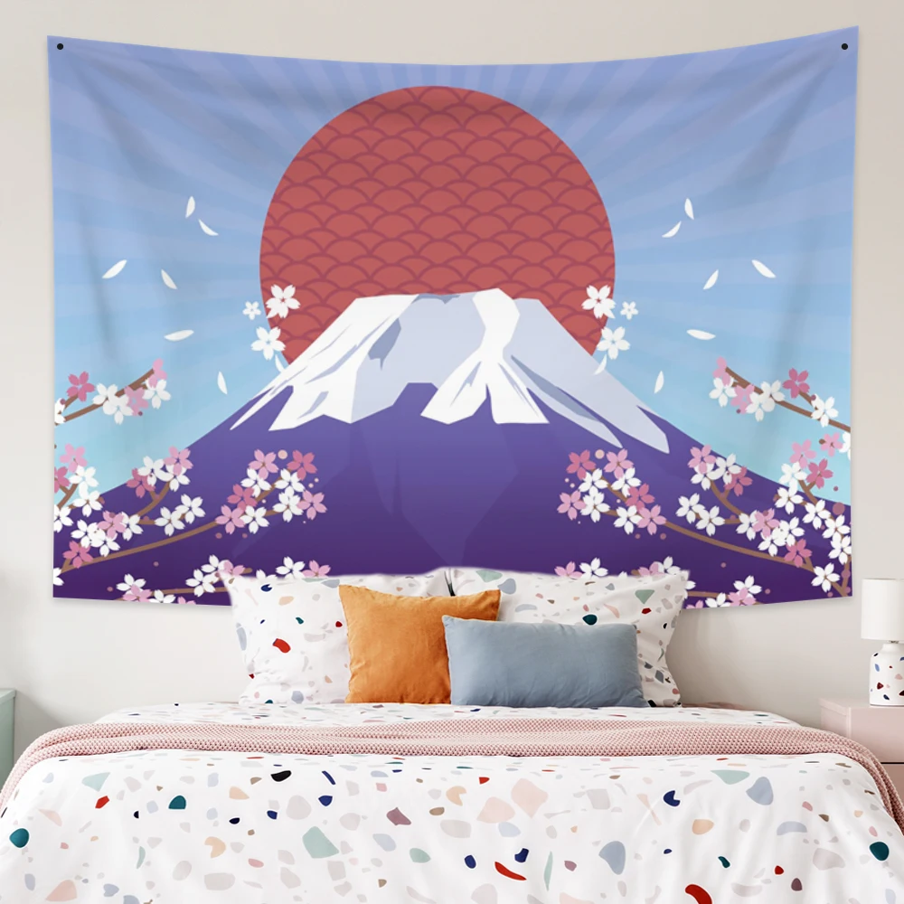 

Laeacco Japan Sakura Mount Fuji Tapestry Cherry Sleeping Pad Artistic Beach Rug Ins Background Home Arts Wall Decor