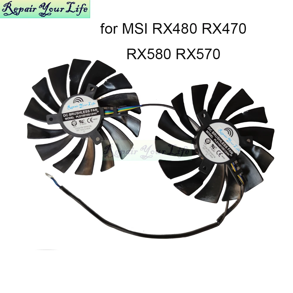 

New 2pcs DC 12V cooling fans cooler GPU graphics card fan For MSI RX480 RX580 RX470 RX570 85MM PLD09210S12HH 95MM PLD10010S12HH