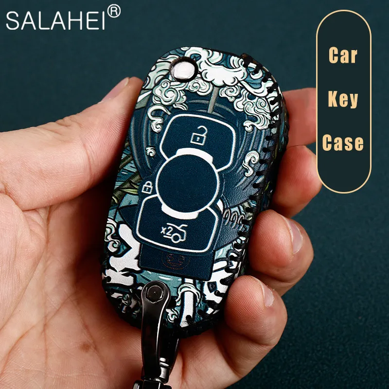 

Leather Car Key Cover For Opel Vauxhall Astra K Corsa E For Buick VERANO ENCORE GX GL6 2019 2020 2018 Flip Keychain Accessories