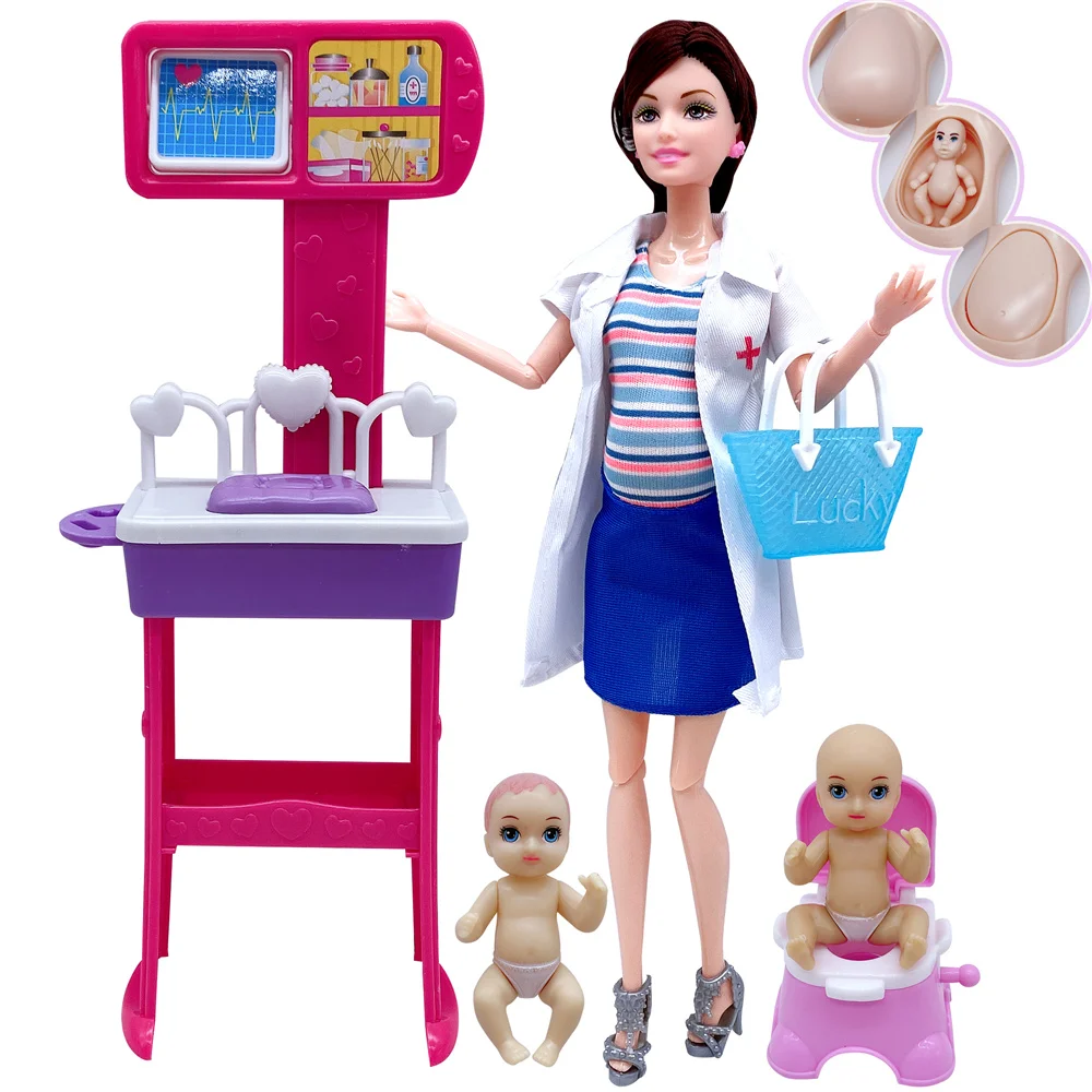 

New 11.5"/30CM medical and nurse staff + simulation ECG detector/pregnant mother doll, children's toy accessories, girl gift DY2