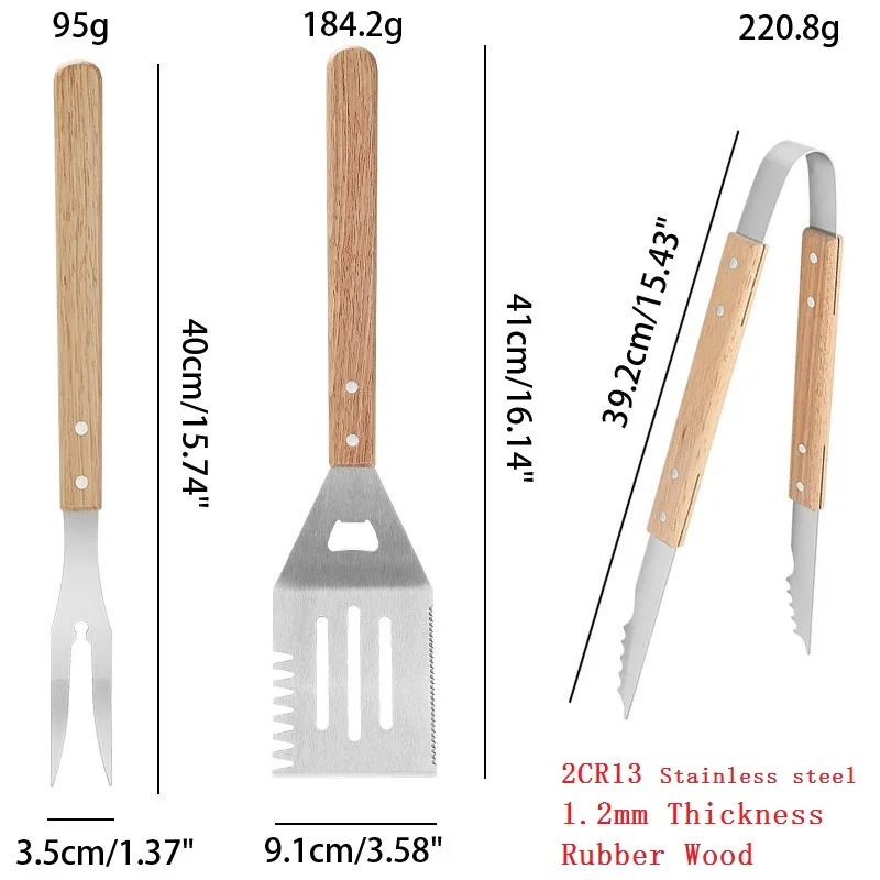 Комплект из 3 предметов нержавеющей стали Инструменты для барбекю с деревянной