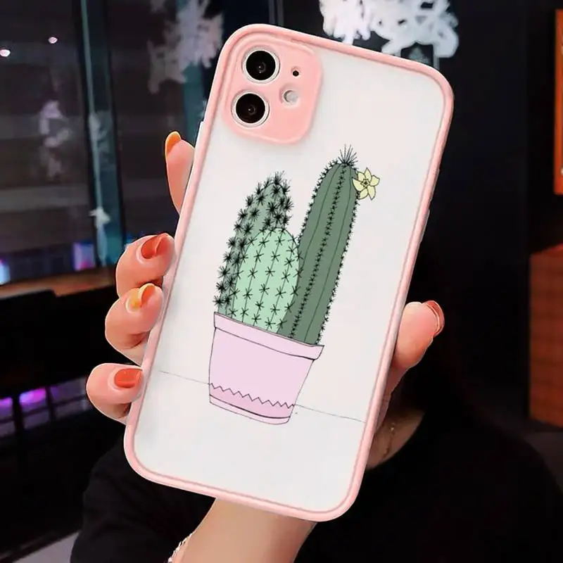 

Cactus plant simple splicing Phone Cases Matte Transparent for iPhone 7 8 11 12 s mini pro X XS XR MAX Plus cover funda