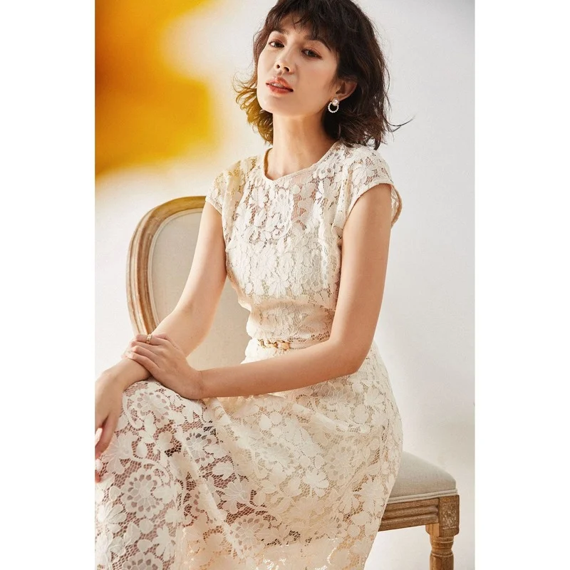 

JCHB 2021 High Quality Vintage Summer Dress Elegant Lace Dresses for Women Party Black Short Sleeve Dress Vestido De Mujer Pph4