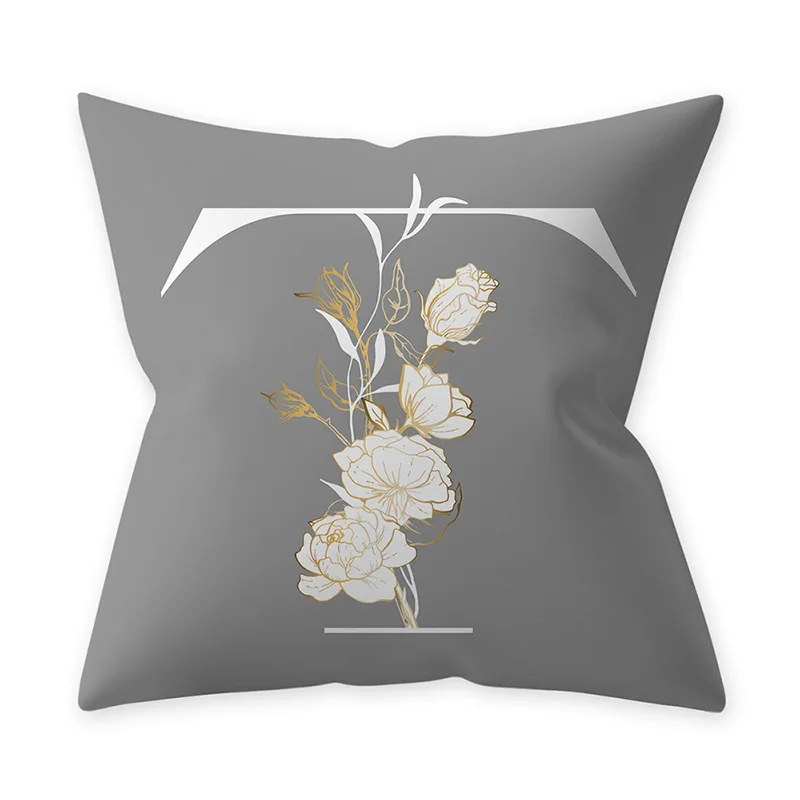 

White Yellow Pillow Cover Letter Gray Cushion Cover Peach Skin Throw Pillow Flowers Pillowcase Nordic Home Decor 45x45cm