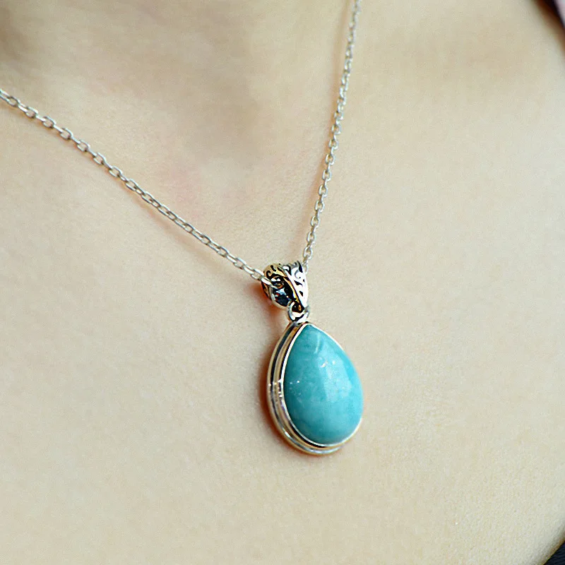 Женский кулон из серебра 925 пробы с натуральным амазонитом|Подвески| |