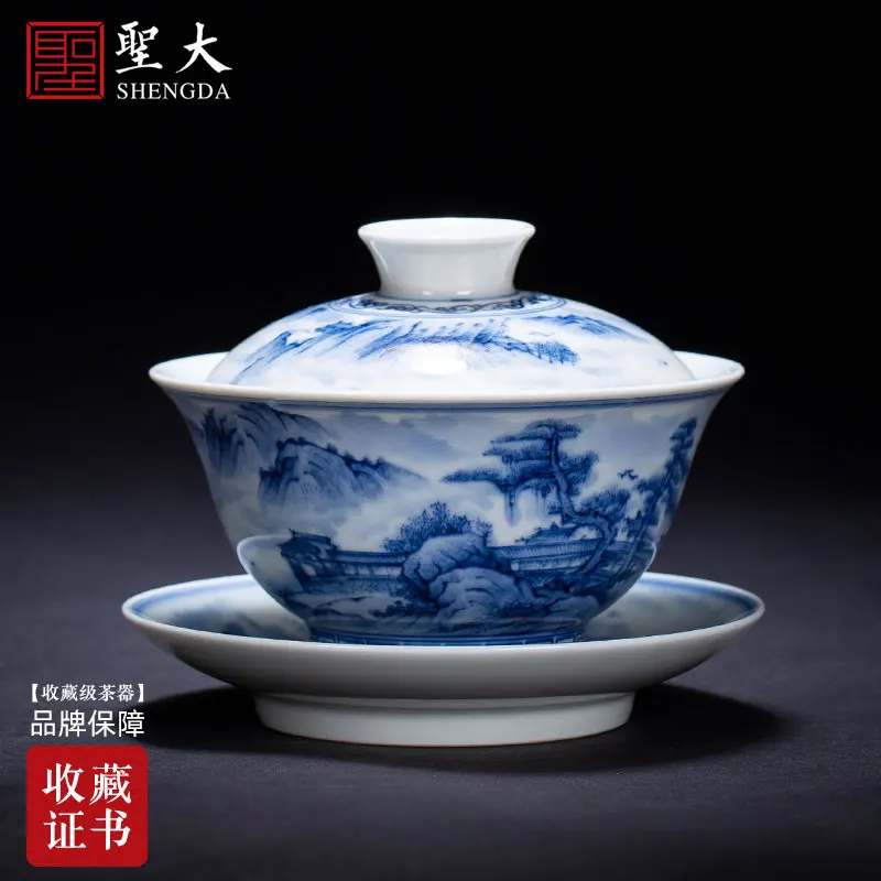 

Три супница ручная роспись Декорации для приготовления чая чашей полностью синего и белого фарфора Цзиндэчжэнь Чайный сервиз вручную