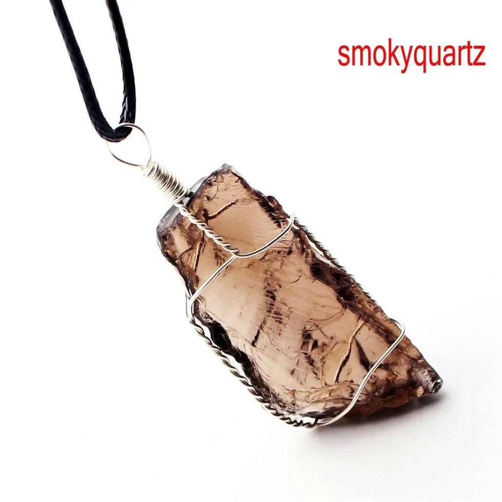 smoky with rope 1 шт чакра кварц натуральный образец кристаллического минерала грубая нерегулярная подвеска ручной работы драгоценный камень с бесплатной веревкой - Цвет: smoky with rope