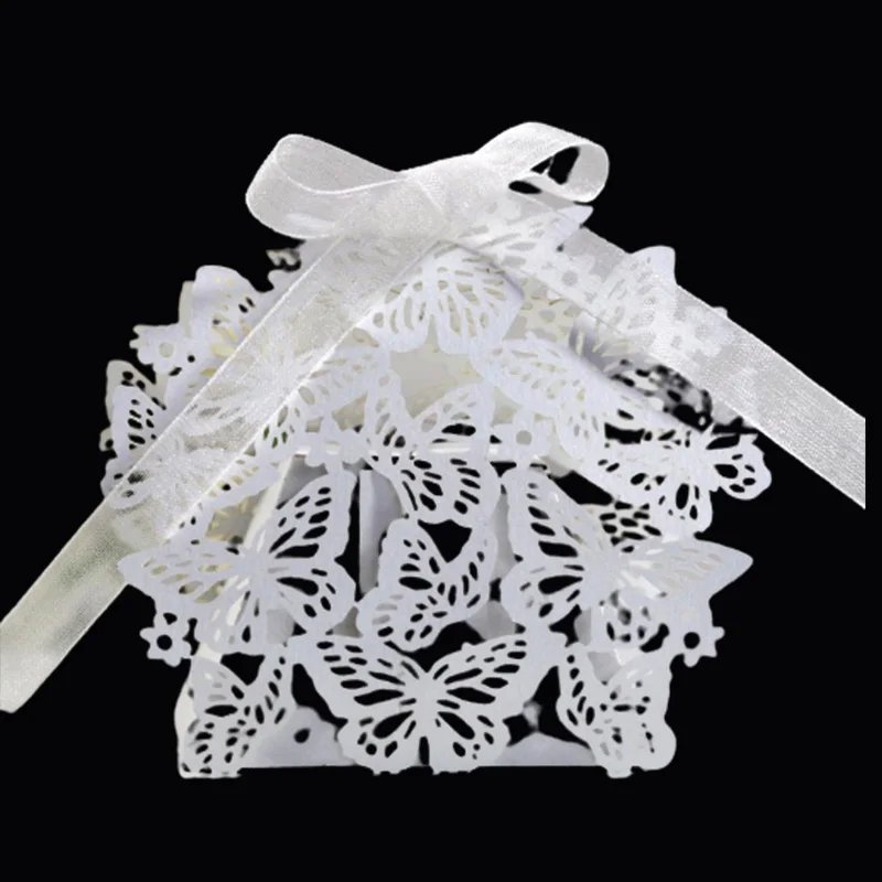 50Pcs Butterfly Laser Cut Wedding Bridal Favors Gifts Box Hollow DIY Candy Boxes With Ribbon Baby Shower Wedding Party Decor