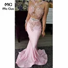 Женское вечернее платье-русалка, длинное блестящее шелковое платье без рукавов с цветочной аппликацией