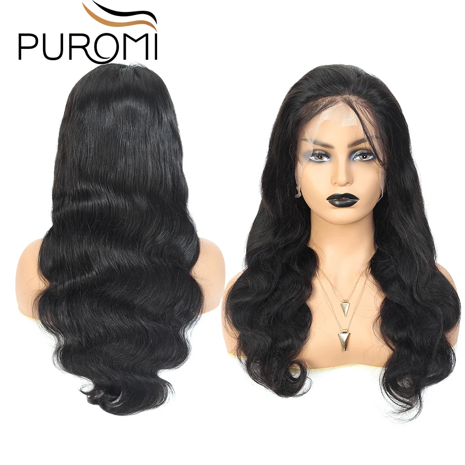 Puromi 130% плотность предварительно выщипанные полностью кружевные парики из человеческих волос для женщин черные индийские объемные волнистые парики из натуральных волос