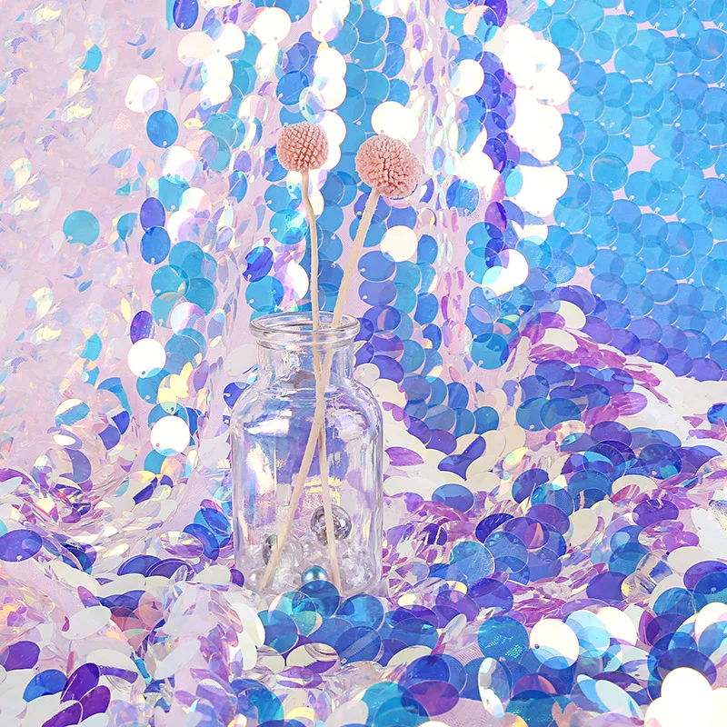 Блестящая лазерная ткань из тюля с блестками в виде рыбьих чешуек для девочек