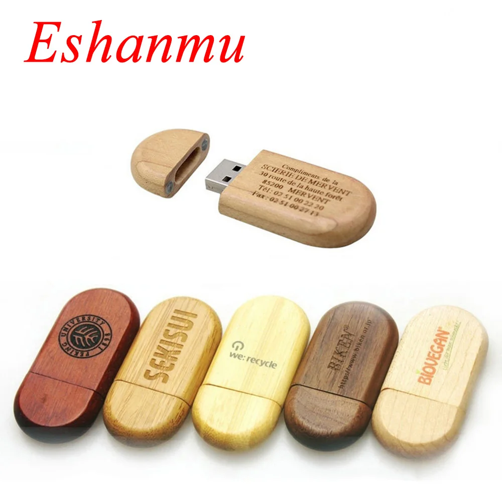 Деревянный Флешка Eshanmu Круглый 4 ГБ 8 16 32 лазерный логотип более 15 шт. Usb