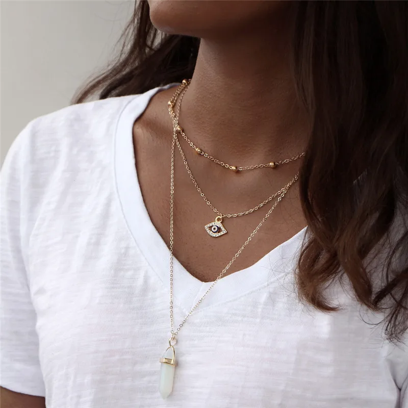 KSRA 2020 богемное винтажное ожерелье с натуральным кристаллом турецкий глаз для