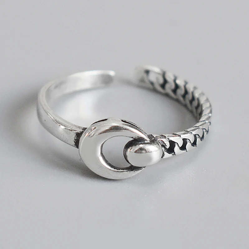 

Glossy Moon Korean Antique Irregular Chain Adjustable 925 Sterling Silver Ring For Women Designer Wholesale