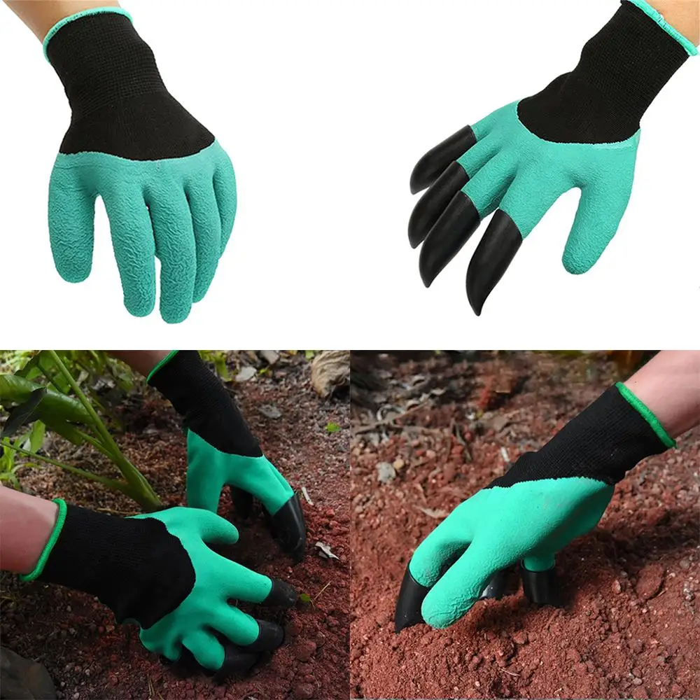 Водонепроницаемые садовые резиновые перчатки с пластиковыми когтями для
