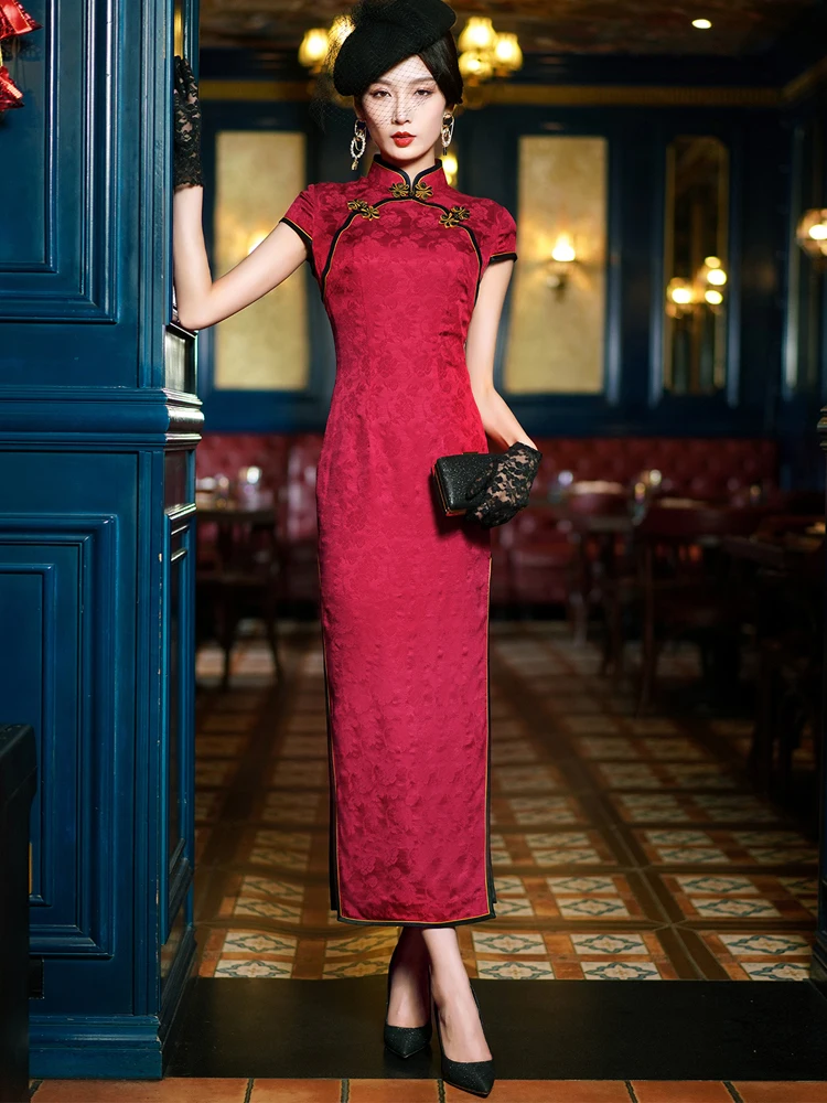 

Женское китайское платье, красное шелковое Ципао, традиционное свадебное платье большого размера в стиле ретро