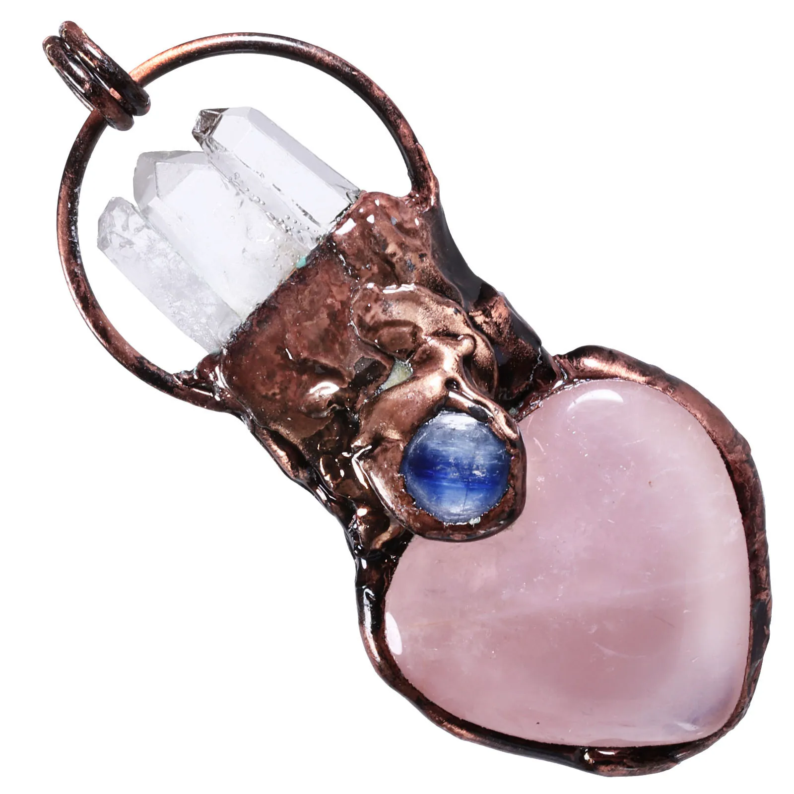 

TUMBEELLUWA Pink Love Heart Shape Pendant Reiki Indian Agate Triangle Pendulum Charms For Jewelry Making Necklace Accessories