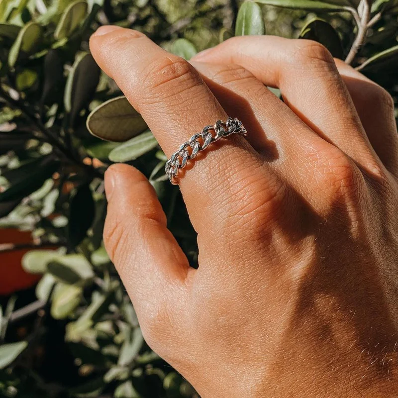 

Mens Miami Cuban Chain Ring ,6MM Stainless Steel Curb Link Band Rings